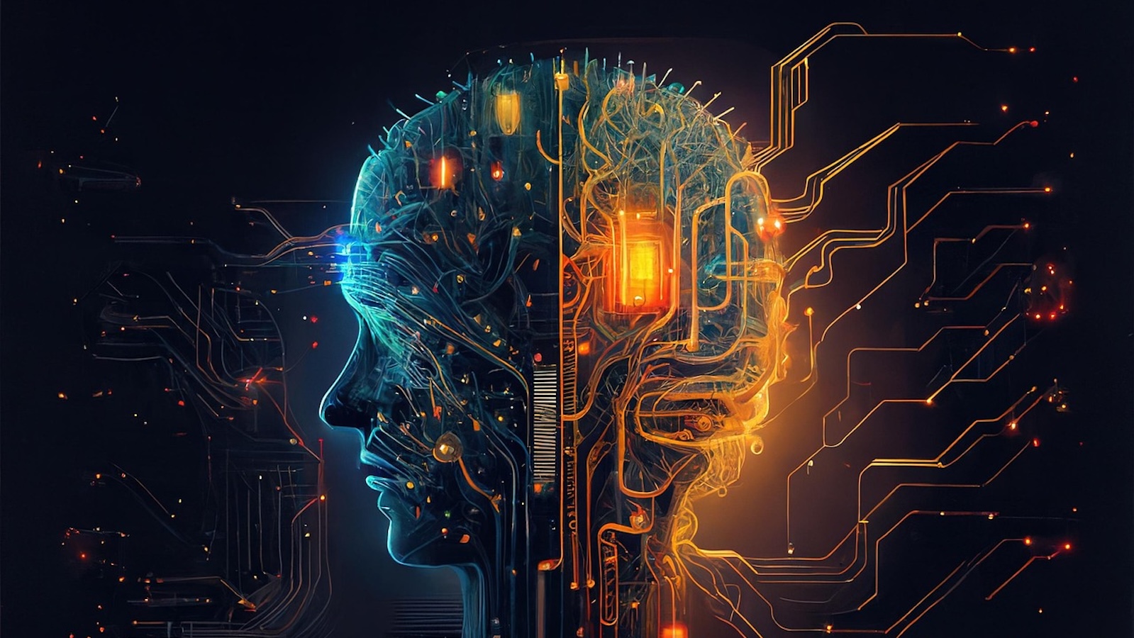 Image of an artificial person's side of their head showing artificial intelligence